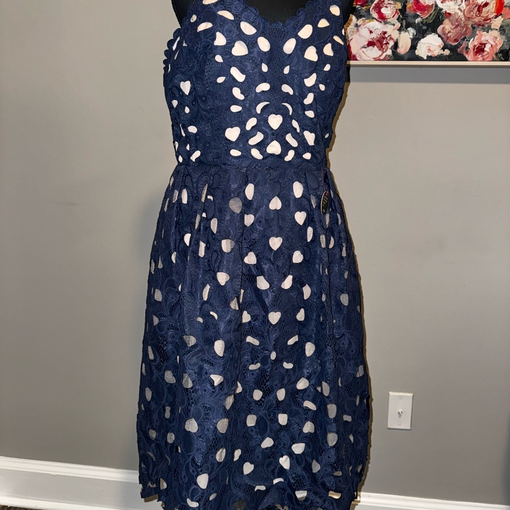 Chic Navy Blue Lace Midi Dress